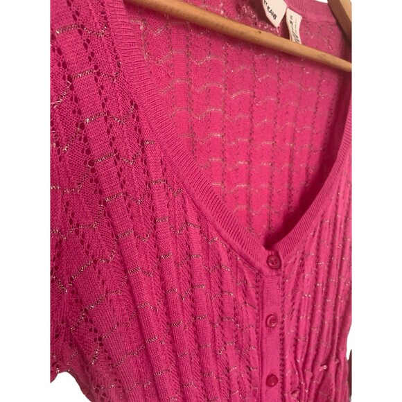 Vintage Dkny Jeans L Pink Open Knit Babydoll Fairy Y2K Button Down Top Blouse - Picture 4 of 7